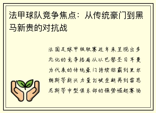 法甲球队竞争焦点：从传统豪门到黑马新贵的对抗战